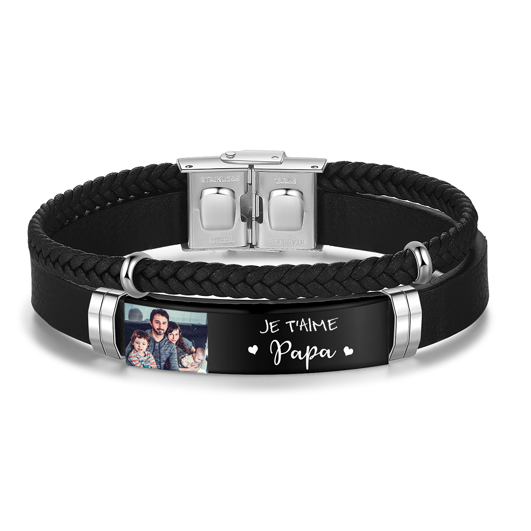 Bracelet Photo Personnalisé avec Texte pour Homme｜Jessemade