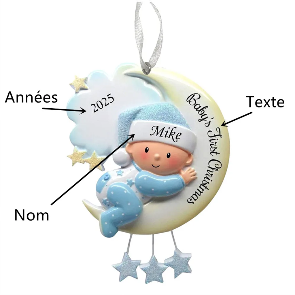 Décoration Sapin Noël en Bois 1 Prénom Personnalisé avec texte et années cadeau pour BéBé | Jessemade