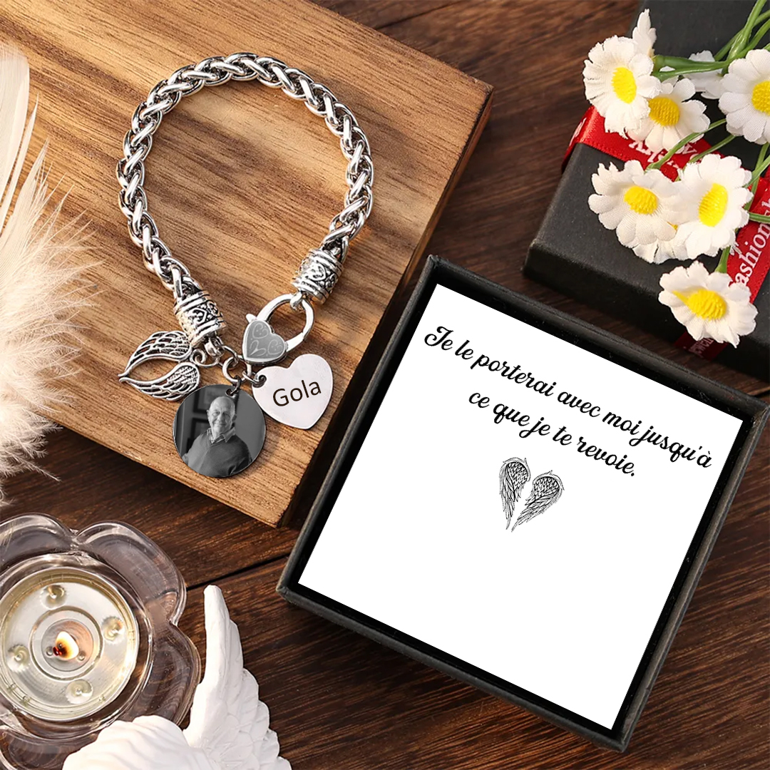 Bracelet Coeur et Ailes commémoratif 1 Prénom Personnalisé avec photo Bracelet Personnalisé | Jessemade