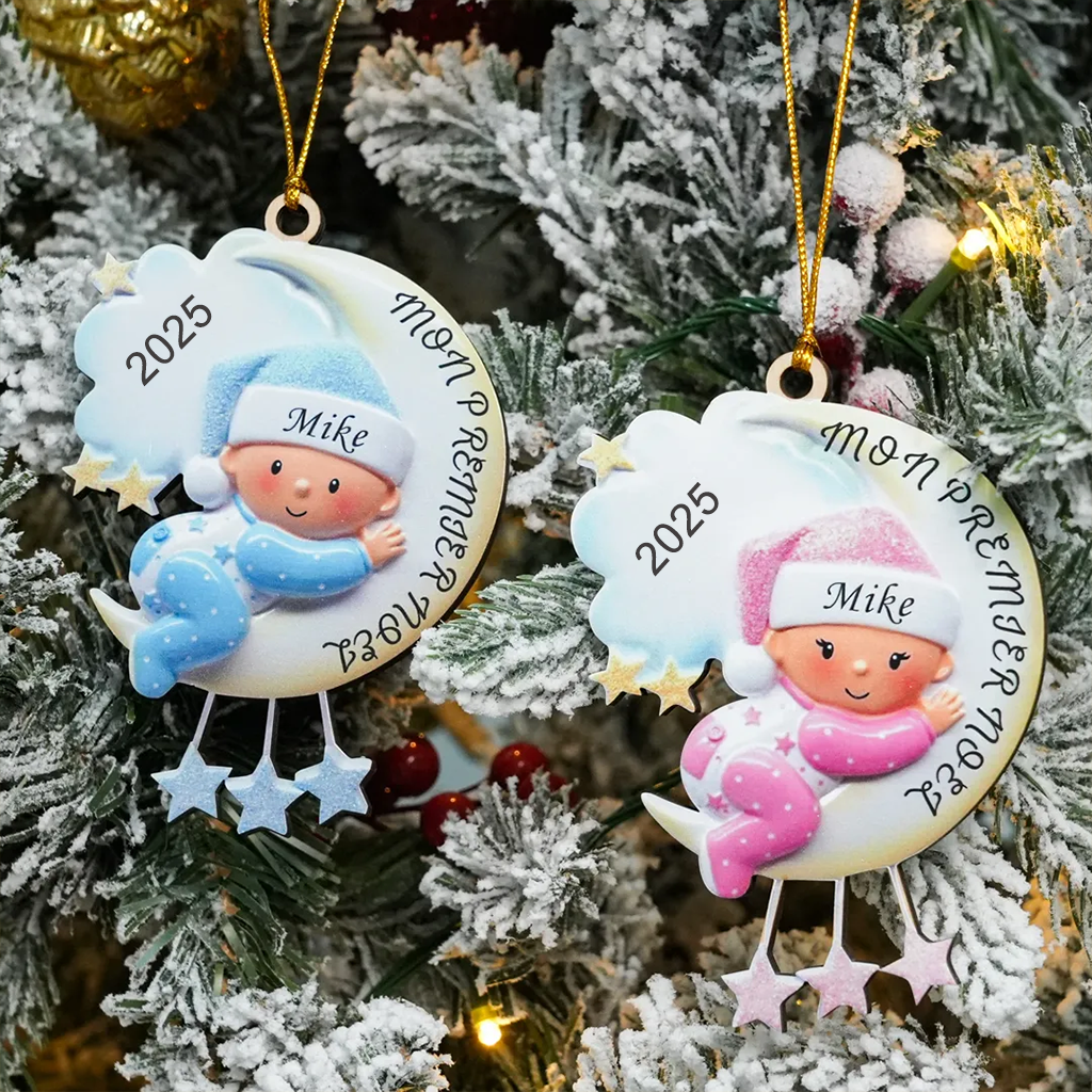 Décoration Sapin Noël en Bois 1 Prénom Personnalisé avec texte et années cadeau pour BéBé | Jessemade