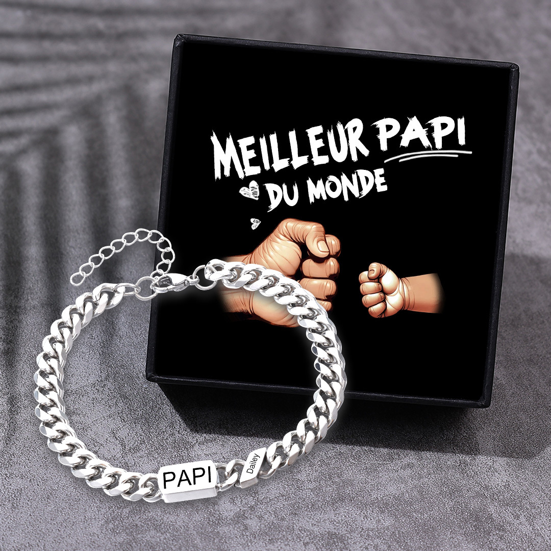 [Copy]À mon Papa - Bracelet Personnalisé 1-6 Prénoms Personnalisés et Texte Bracelet Cubain pour Homme｜Jessemade