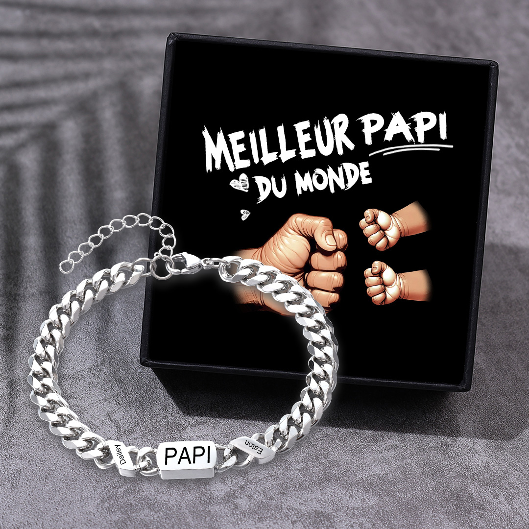 [Copy]À mon Papa - Bracelet Personnalisé 1-6 Prénoms Personnalisés et Texte Bracelet Cubain pour Homme｜Jessemade