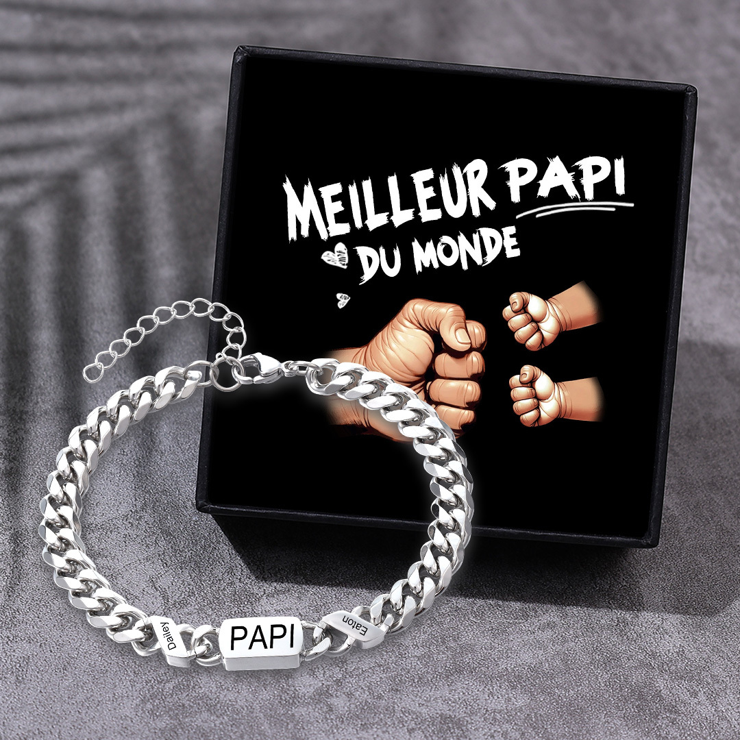 [Copy]À mon Papa - Bracelet Personnalisé 1-6 Prénoms Personnalisés et Texte Bracelet Cubain pour Homme｜Jessemade