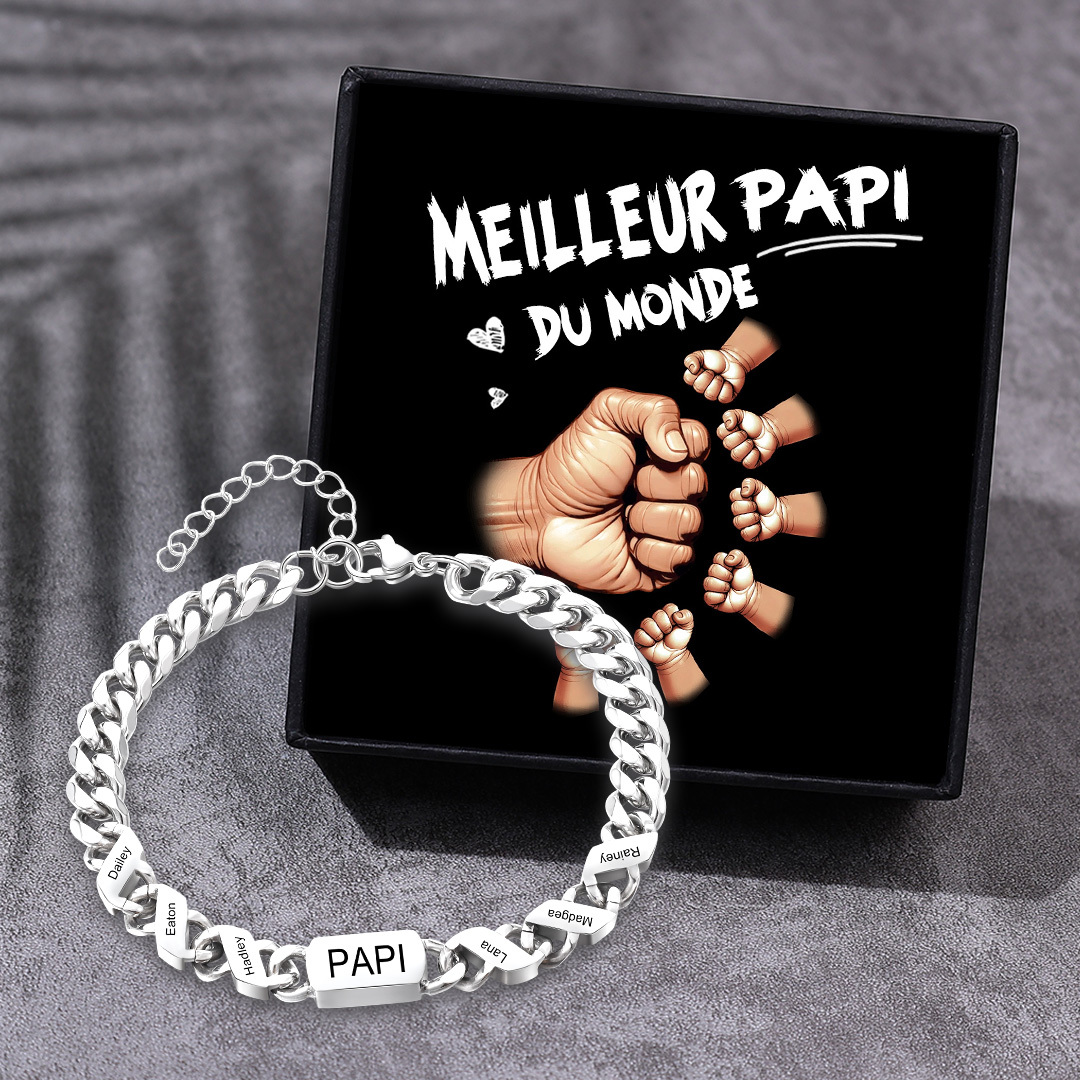 [Copy]À mon Papa - Bracelet Personnalisé 1-6 Prénoms Personnalisés et Texte Bracelet Cubain pour Homme｜Jessemade