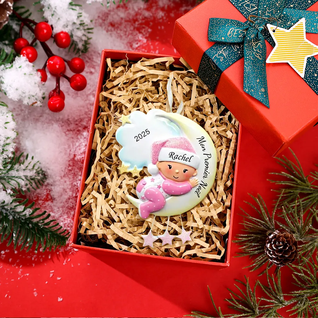 Décoration Sapin Noël en Bois 1 Prénom Personnalisé avec texte et années cadeau pour BéBé | Jessemade