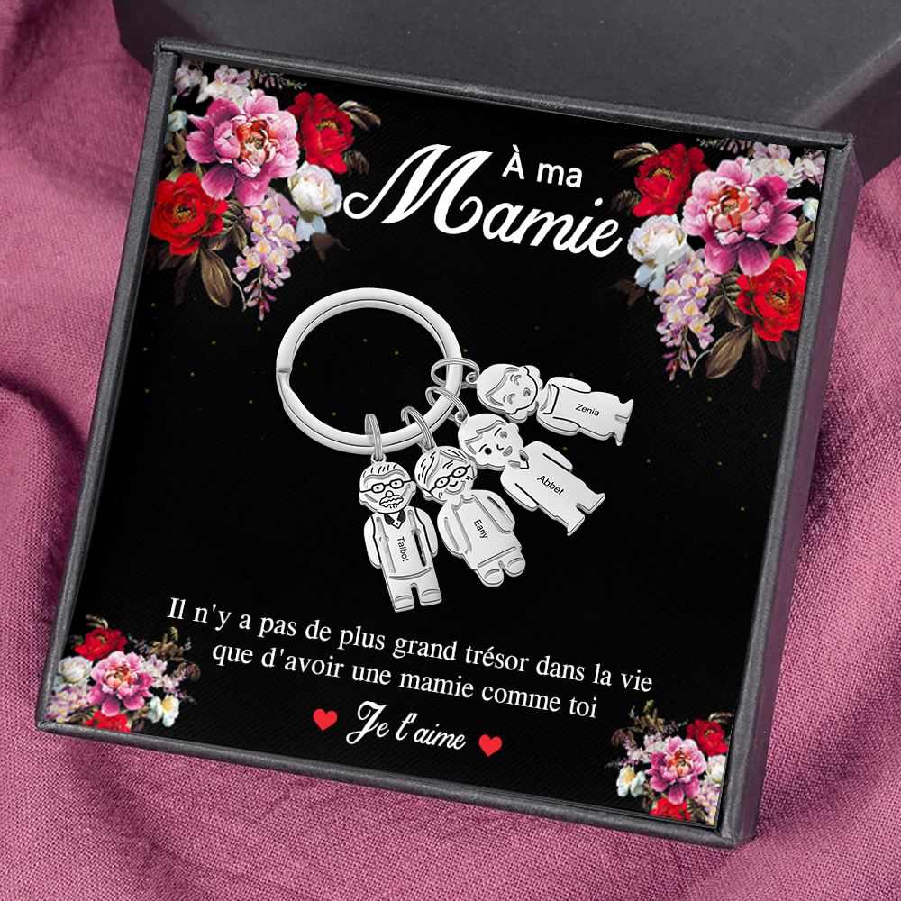 À ma Mamie - Porte-Clés Personnalisé Avec 4 Prénoms et 4 Breloques Enfant Porte-Clés pour Grand-Mère | Jessemade