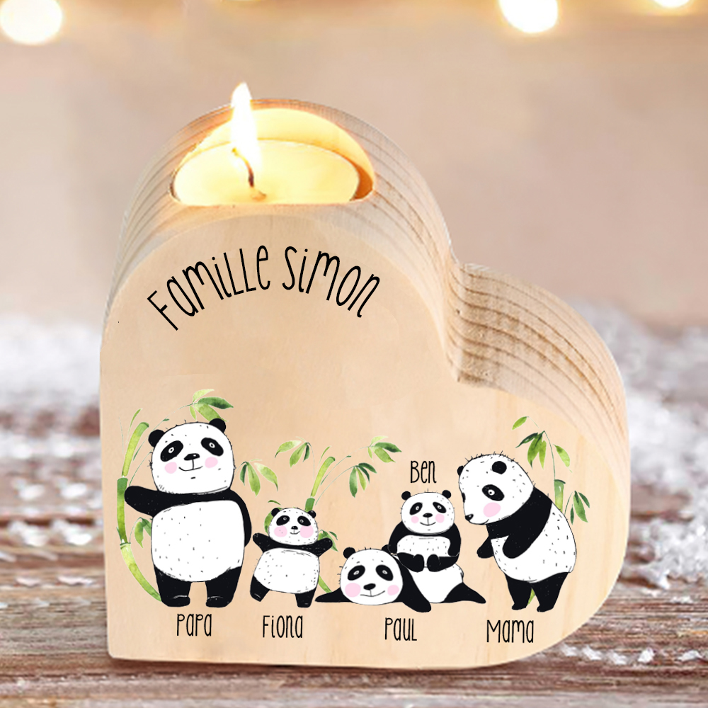 Bougeoirs en Bois Panda sans bougie 5 Prénoms Personnalisé avec 2 textes