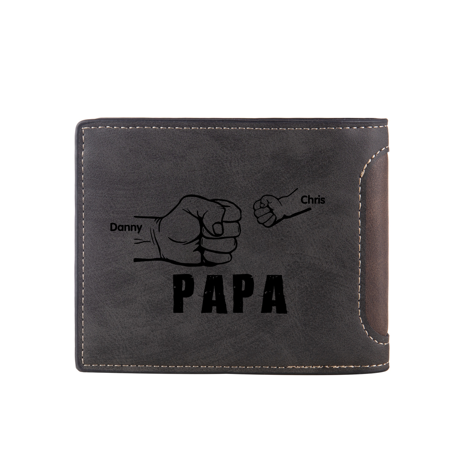 À mon Papa - Portefeuille Poings 2 Prénoms Personnalisés avec Photo Classique Homme Porte-Monnaie Carte