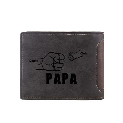 À mon Papa - Portefeuille Poings 2 Prénoms Personnalisés avec Photo Classique Homme Porte-Monnaie Carte