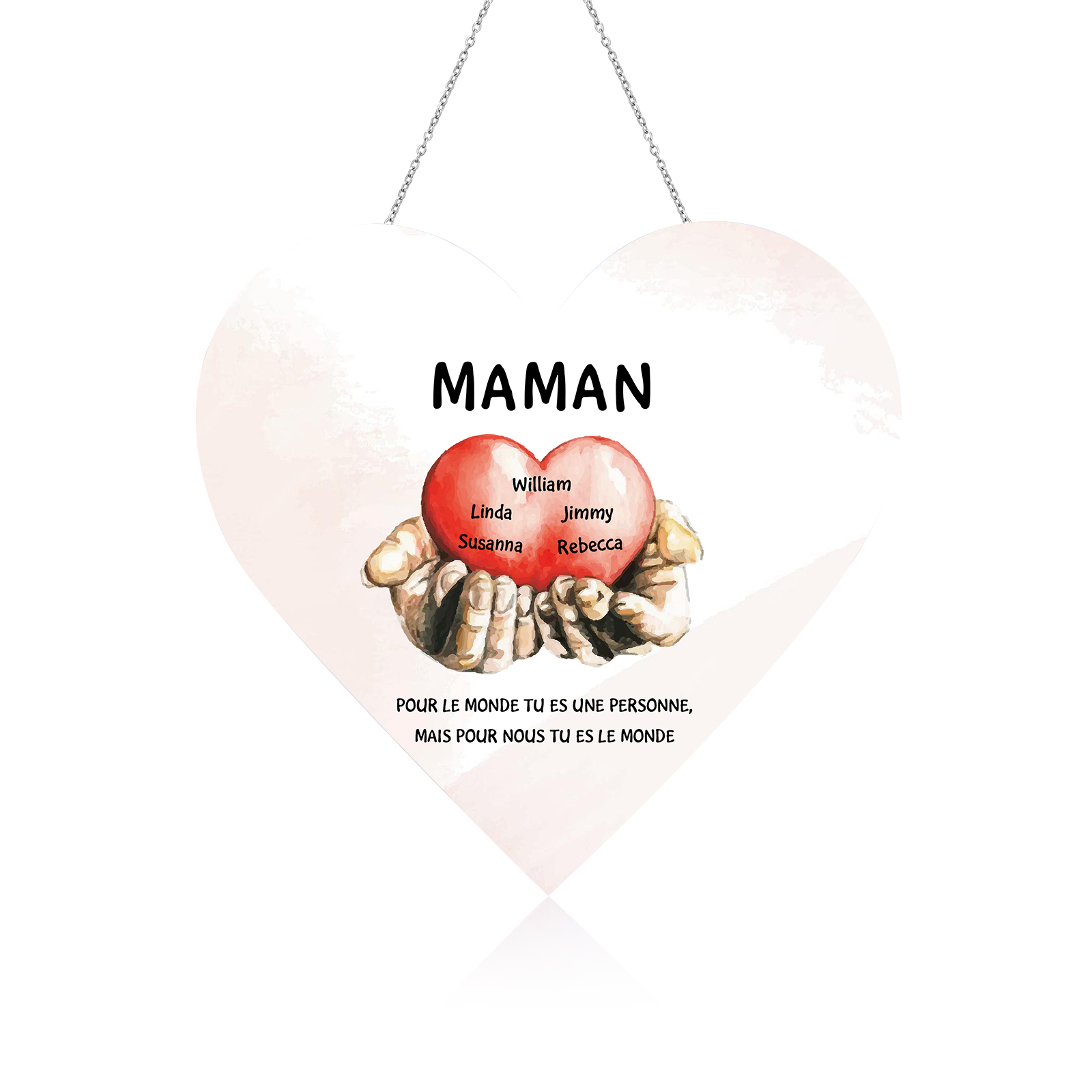 À Maman/Mamie - Veilleuse Cœur Décoration Mains et Cœur 5 Prénoms Personnalisés avec 2 Textes
