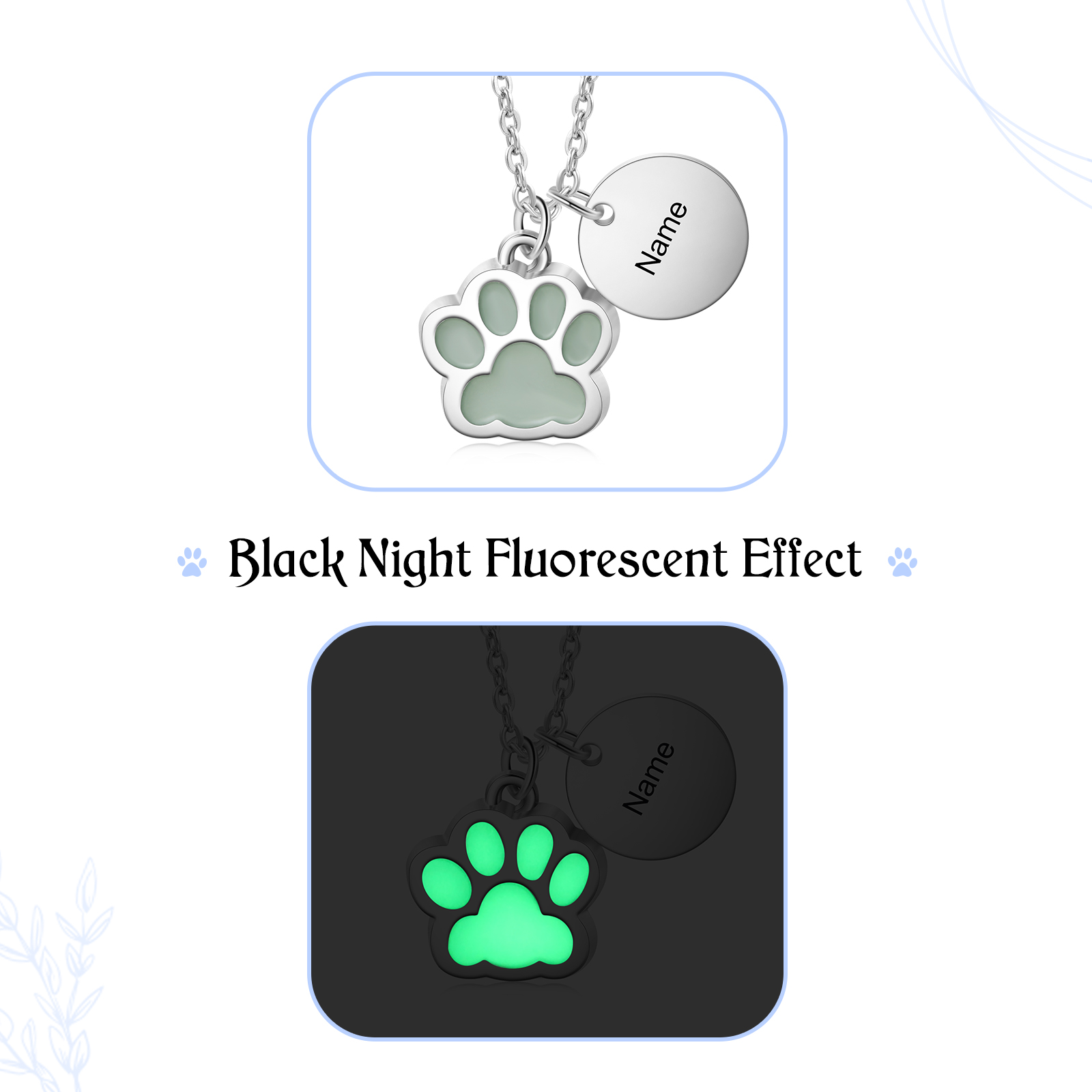 Collier Fluorescent Patte 1 Prénom Personnalisé