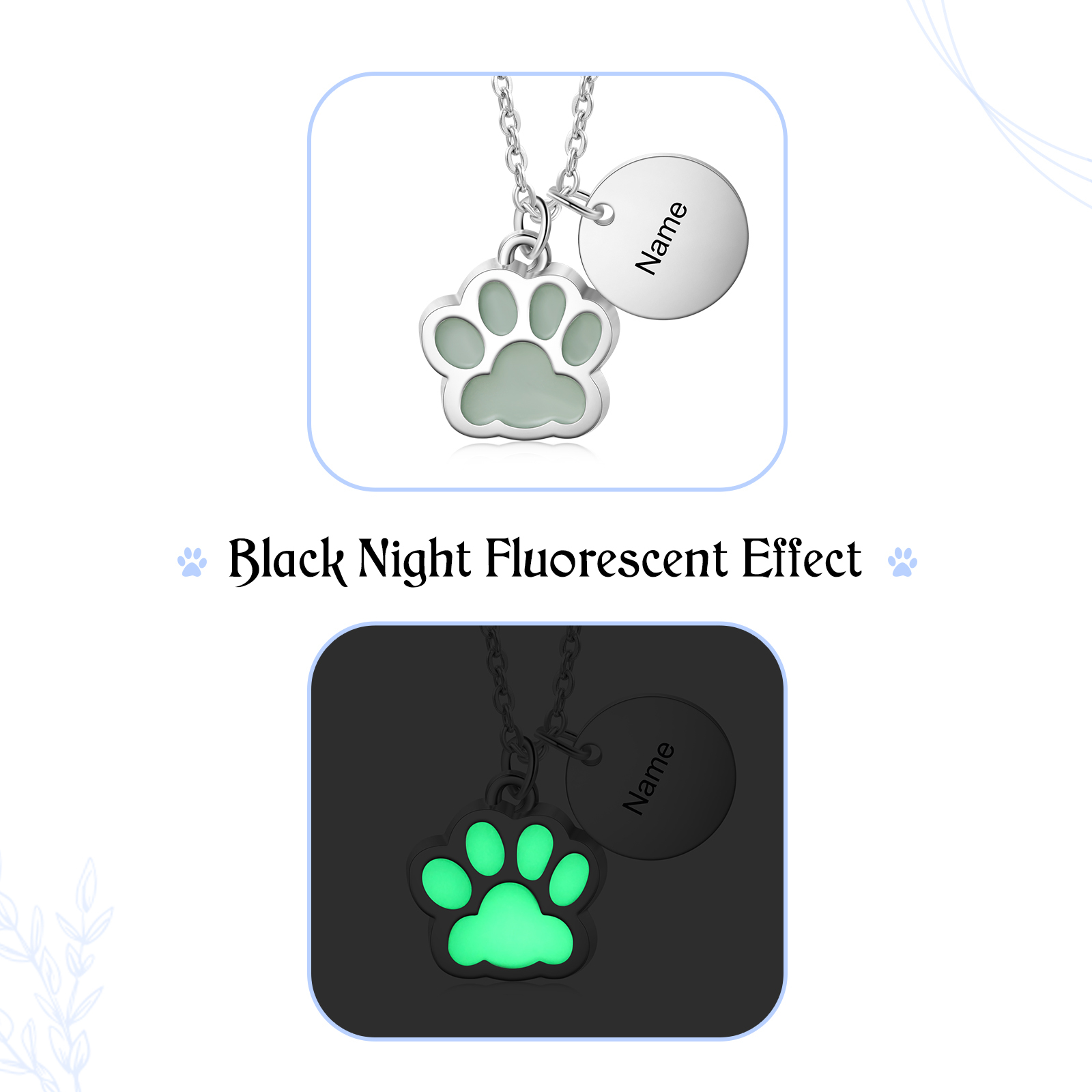 Collier Fluorescent Patte 1 Prénom Personnalisé