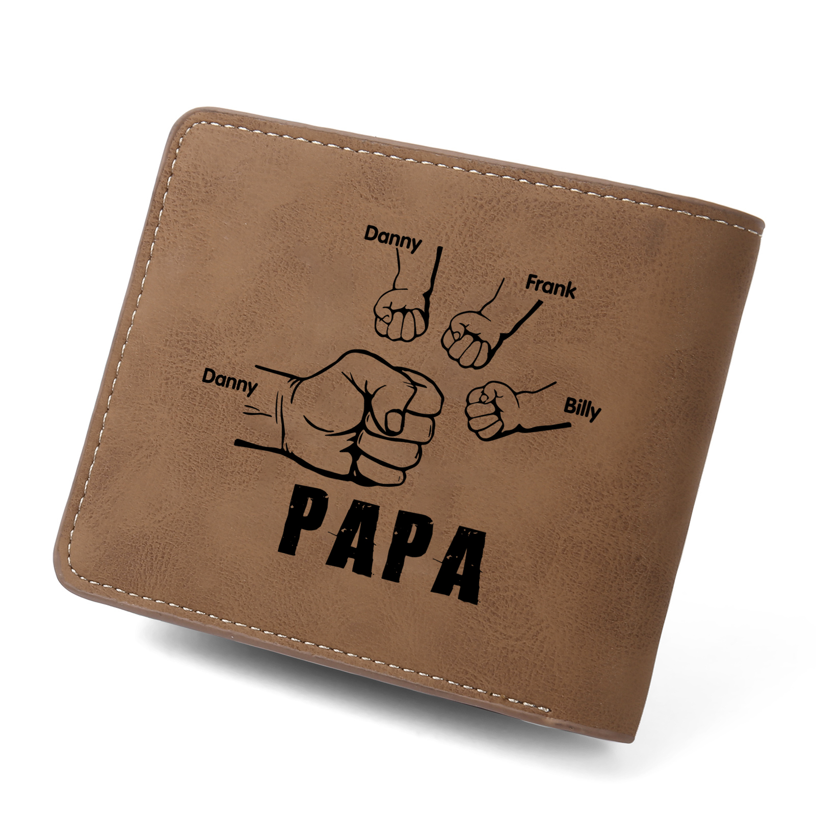 À mon Papa - Portefeuille Poings 4 Prénoms Personnalisés avec Photo Classique Homme Porte-Monnaie Carte