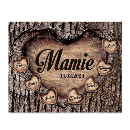 À Papi/Mamie - Cadre en Bois 7 Prénoms Personnalisés avec Texte et Date Cadeau pour Famille