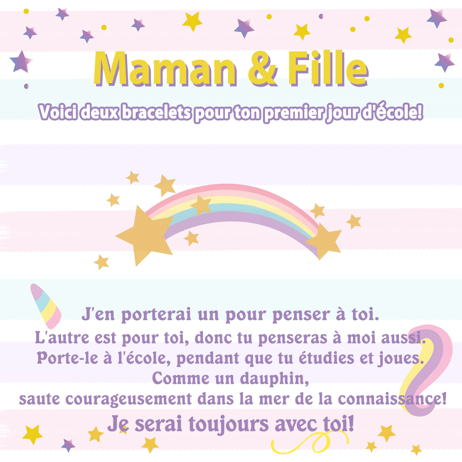 À Ma Fille-2PCS Bracelet en Commun Bracelets Dauphin Cadeau Rentrée Scolaire Premier Jour d’École pour Enfants|Jessemade
