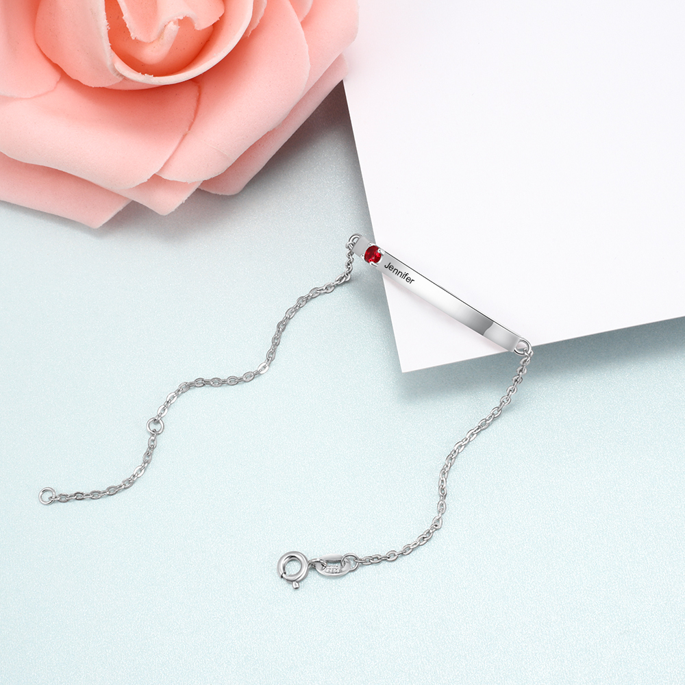 Bracelet gourmette prénom 1 Pierre de Naissance