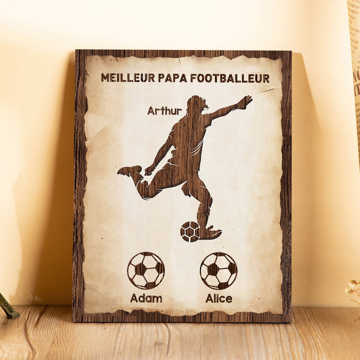 À Mon Papa-Cadre en Bois Football 3 Prénoms Personnalisés