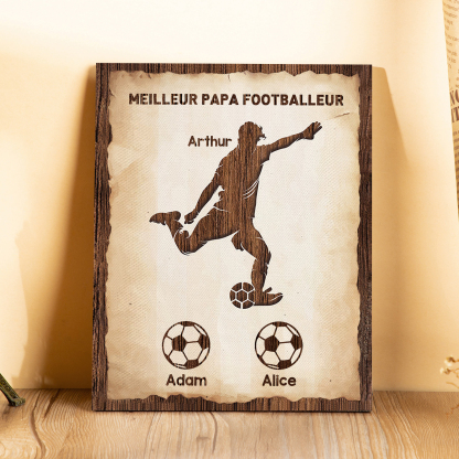 À Mon Papa-Cadre en Bois Football 3 Prénoms Personnalisés