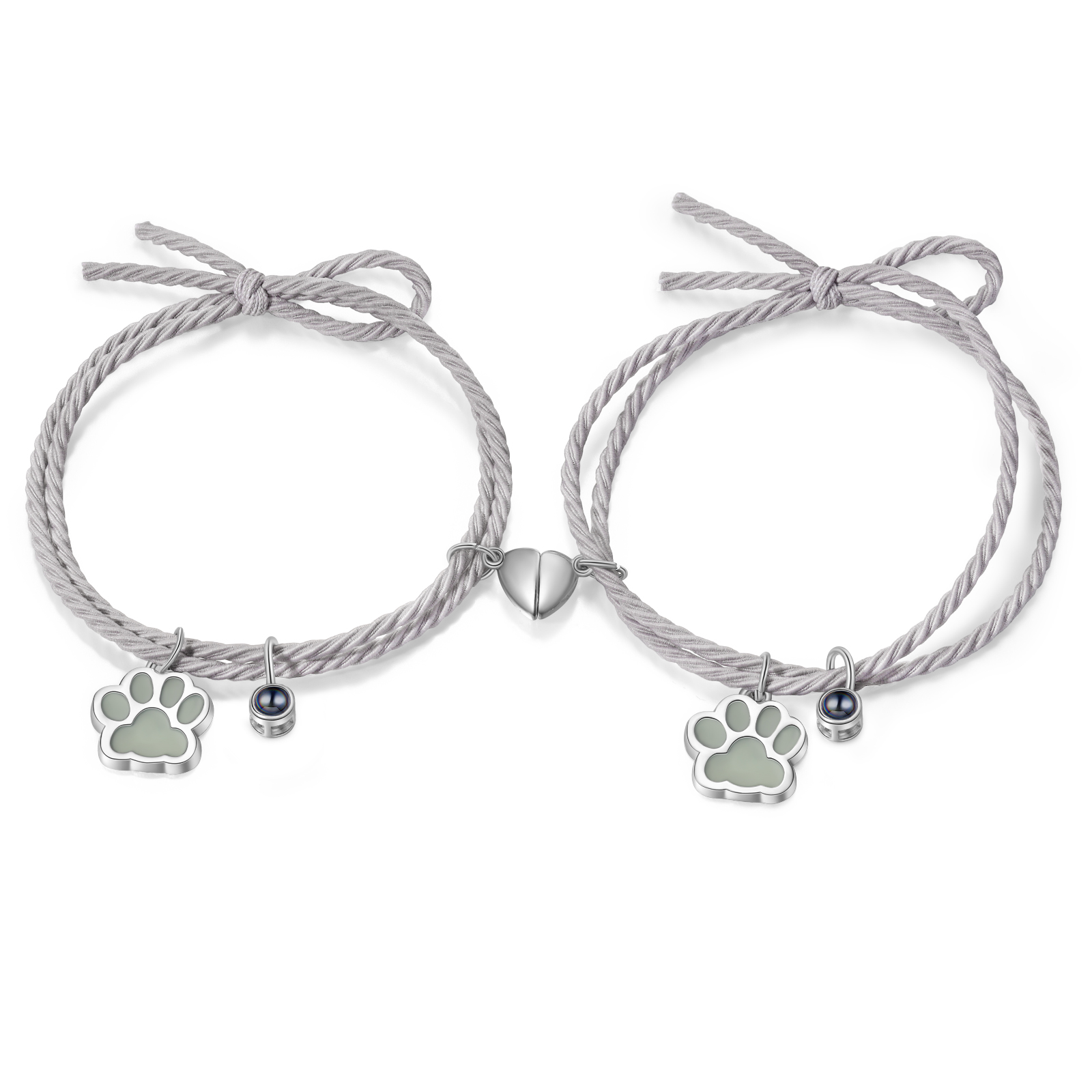 2PCS Bracelets Projection de Pierres Photo Personnalisée pour Couple Bracelet Magnétique Fluorescent