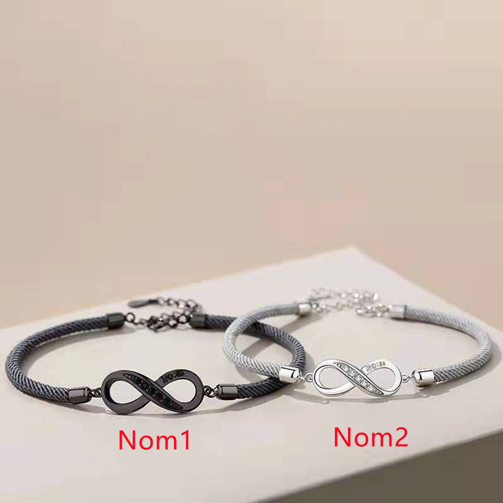 2PCS Bracelets Infini 2 Prénoms Personnalisés pour Couple