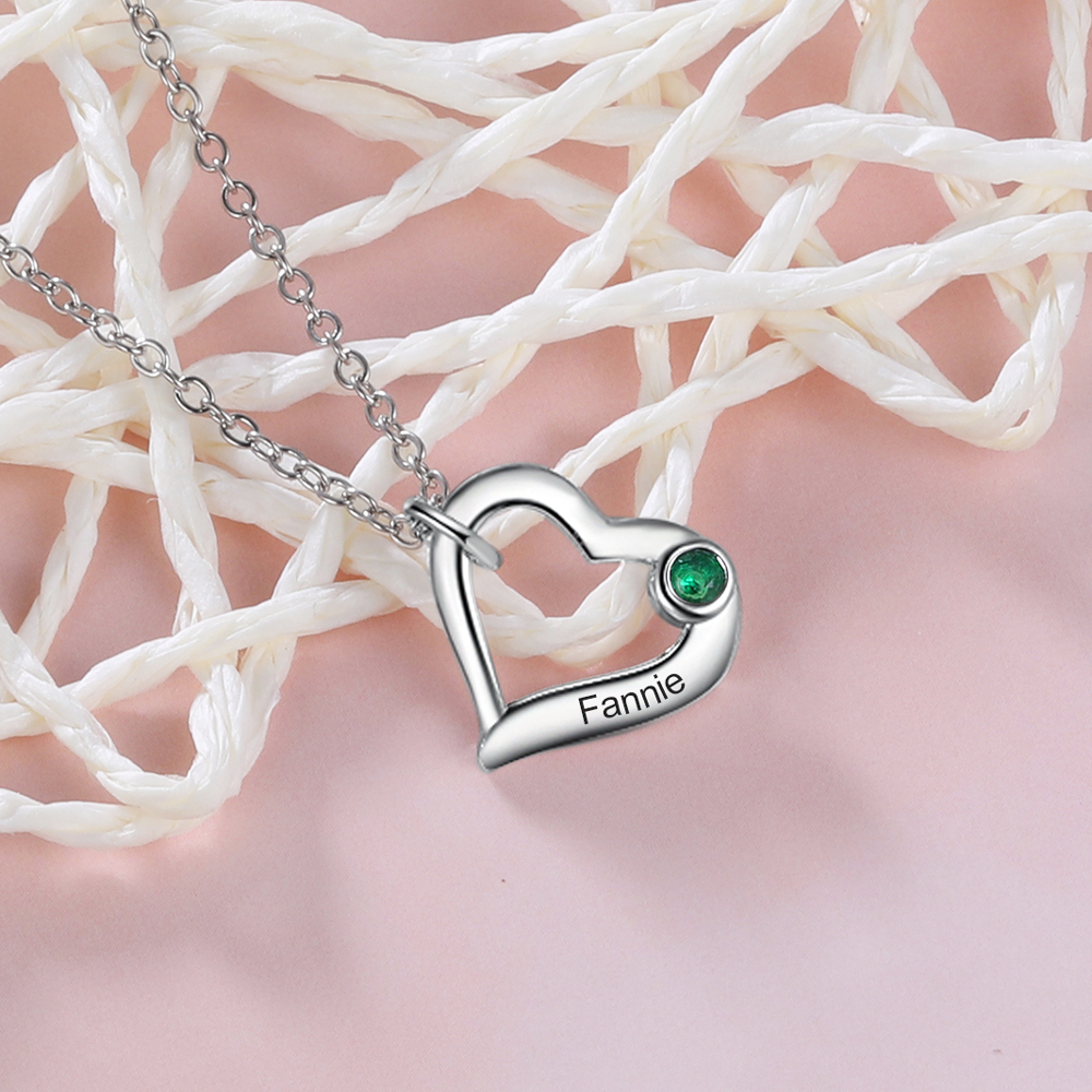 Collier Coeur 1 Prénom Personnalisés Pendentif avec 1 Pierre de Naissance|Jessemade