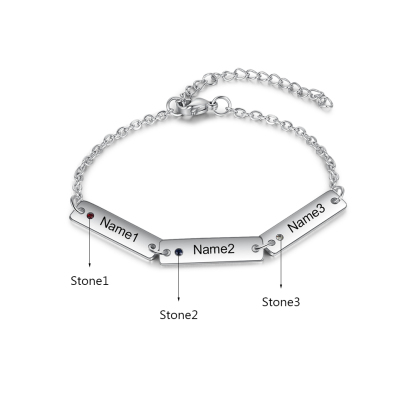 Bracelet 3 Prénom Personnalisé avec 3 Pierre de Naissance