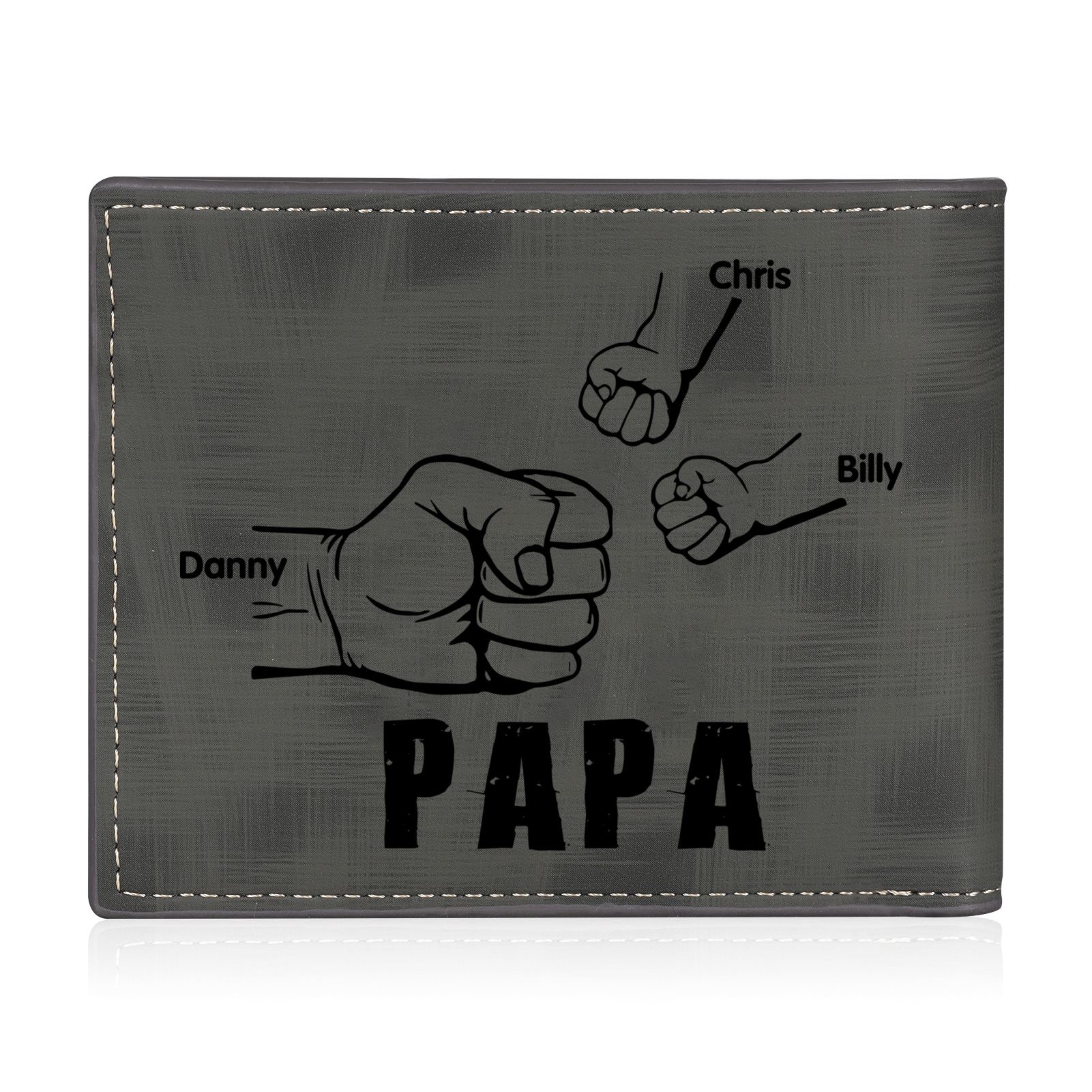 À mon Papa - Portefeuille Poings 3 Prénoms Personnalisés avec Photo Classique Homme Porte-Monnaie Carte