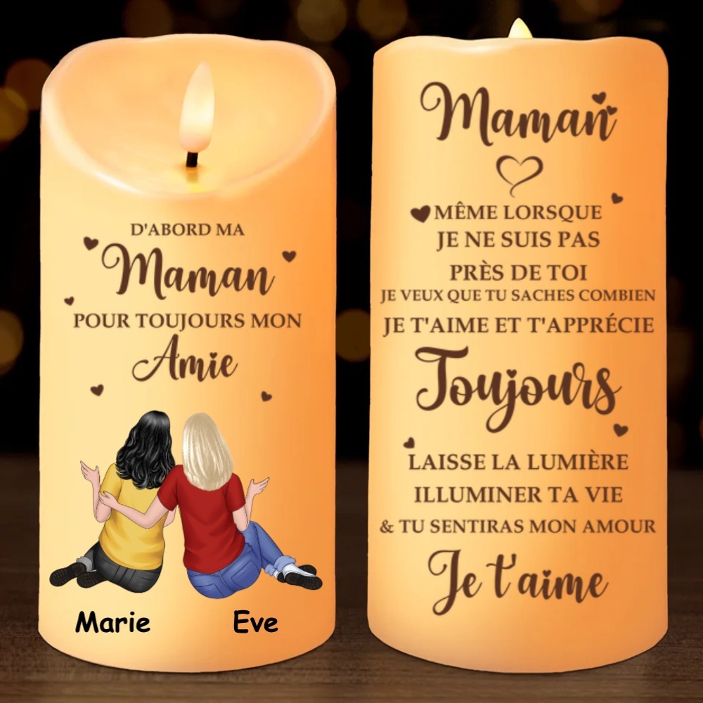 À ma Maman - Bougie Électronique Personnalisée avec 2-4 Prénoms et Texte LED Lumières pour Maman | Jessemade