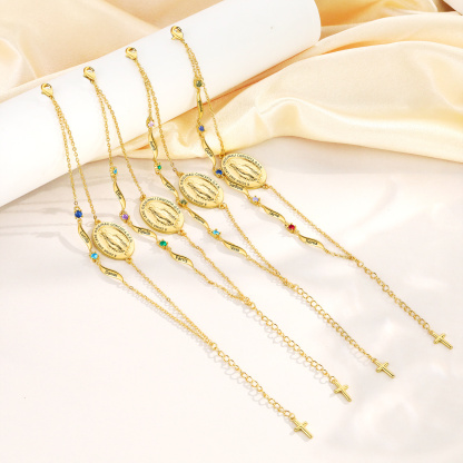 Bracelet avec prénom et pierre de naissance, bracelet croix pour elle