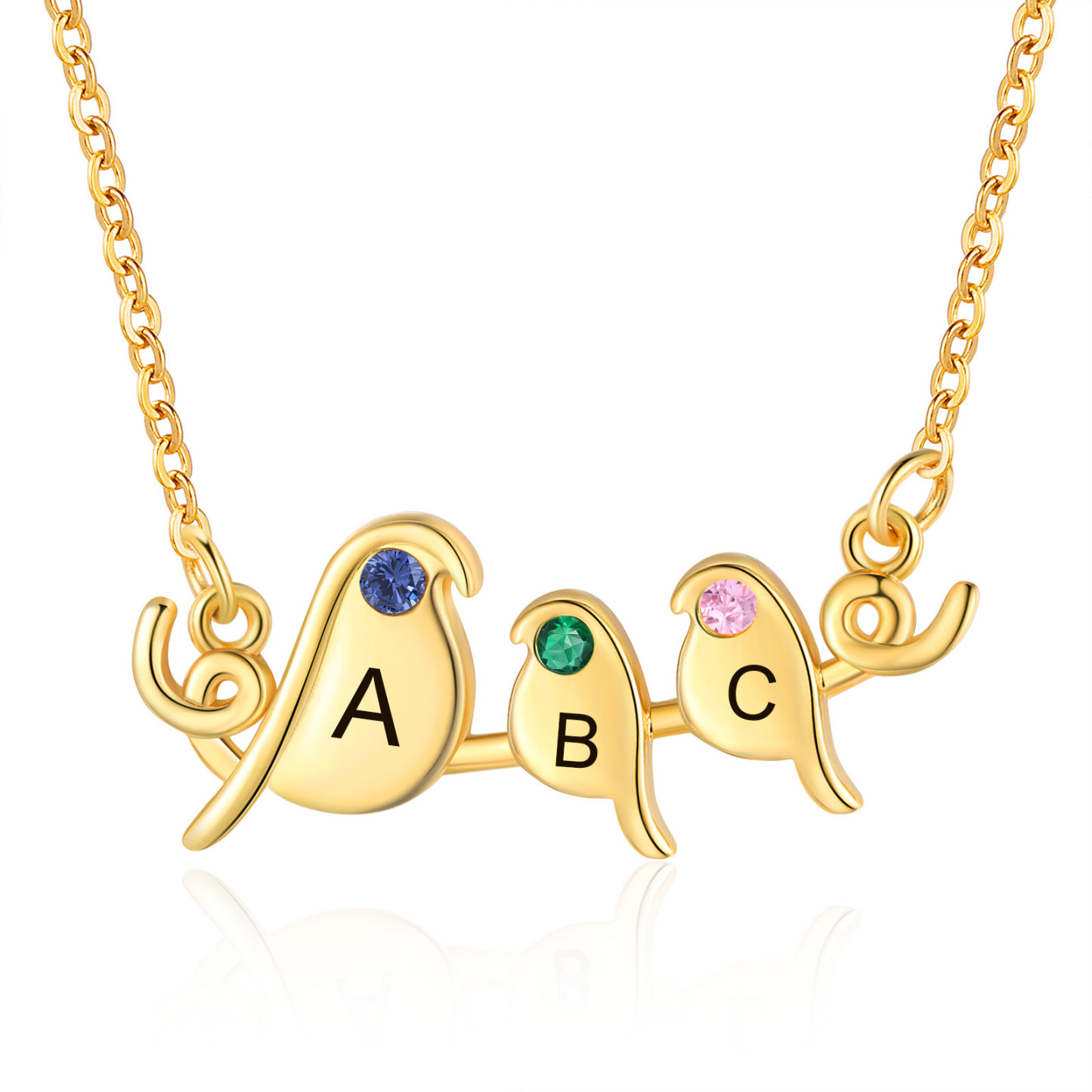 Collier Lettre Collier Petit Oiseau 3 Lettres et Pierres de Naissance Personnalisés pour Femmes|Jessemade