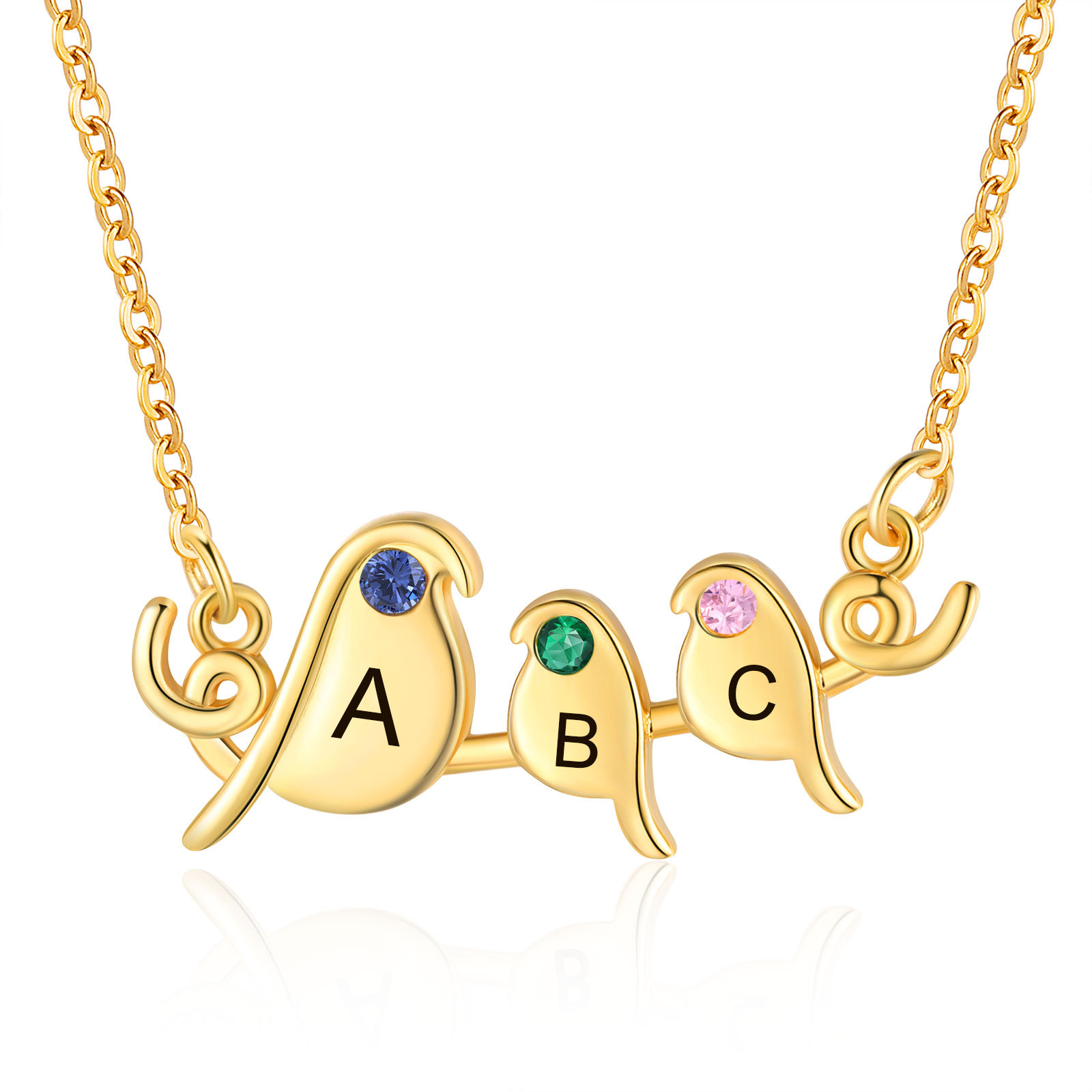 Collier Lettre Collier Petit Oiseau 3 Lettres et Pierres de Naissance Personnalisés pour Femmes|Jessemade