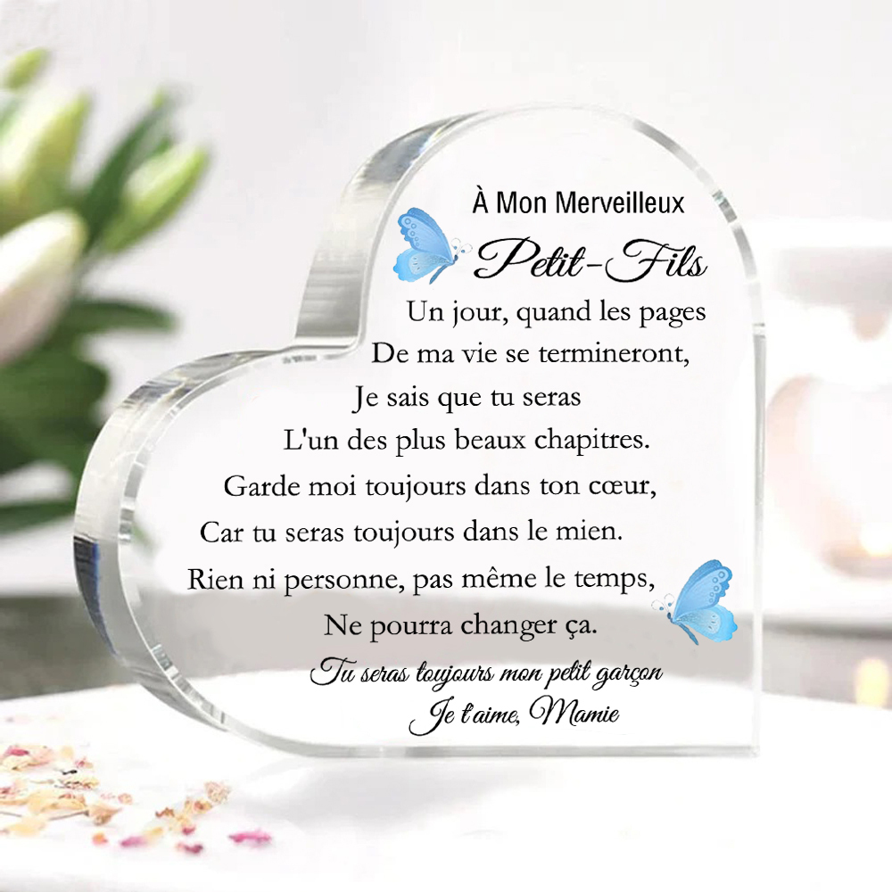 À mon Petit-Fils - Plaque Acrylique en Forme de Cœur 1 Texte Personnalisé