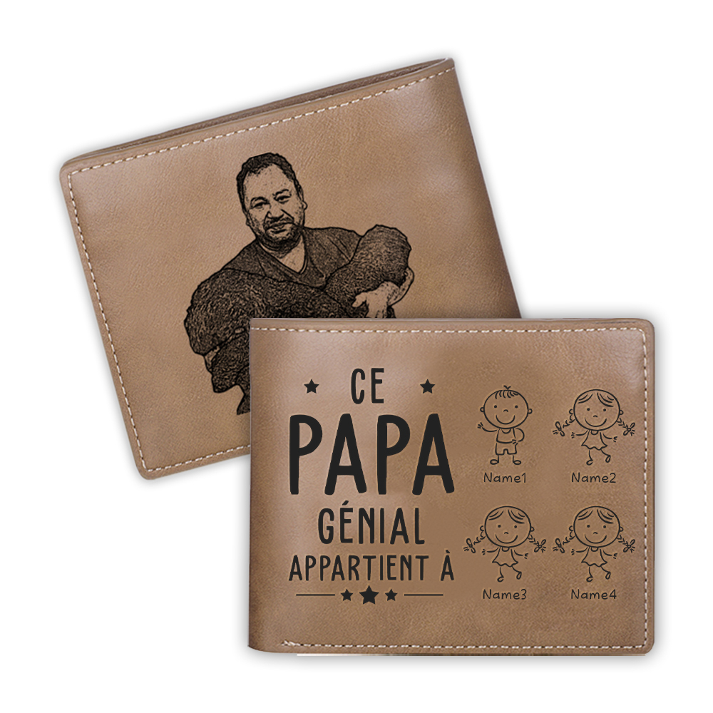 À Papa-Portefeuille 4 Prénoms Personnalisés avec 4 Enfants Classique Homme Porte-Monnaie Carte | Cadeau Fête des Pères | Jessemade