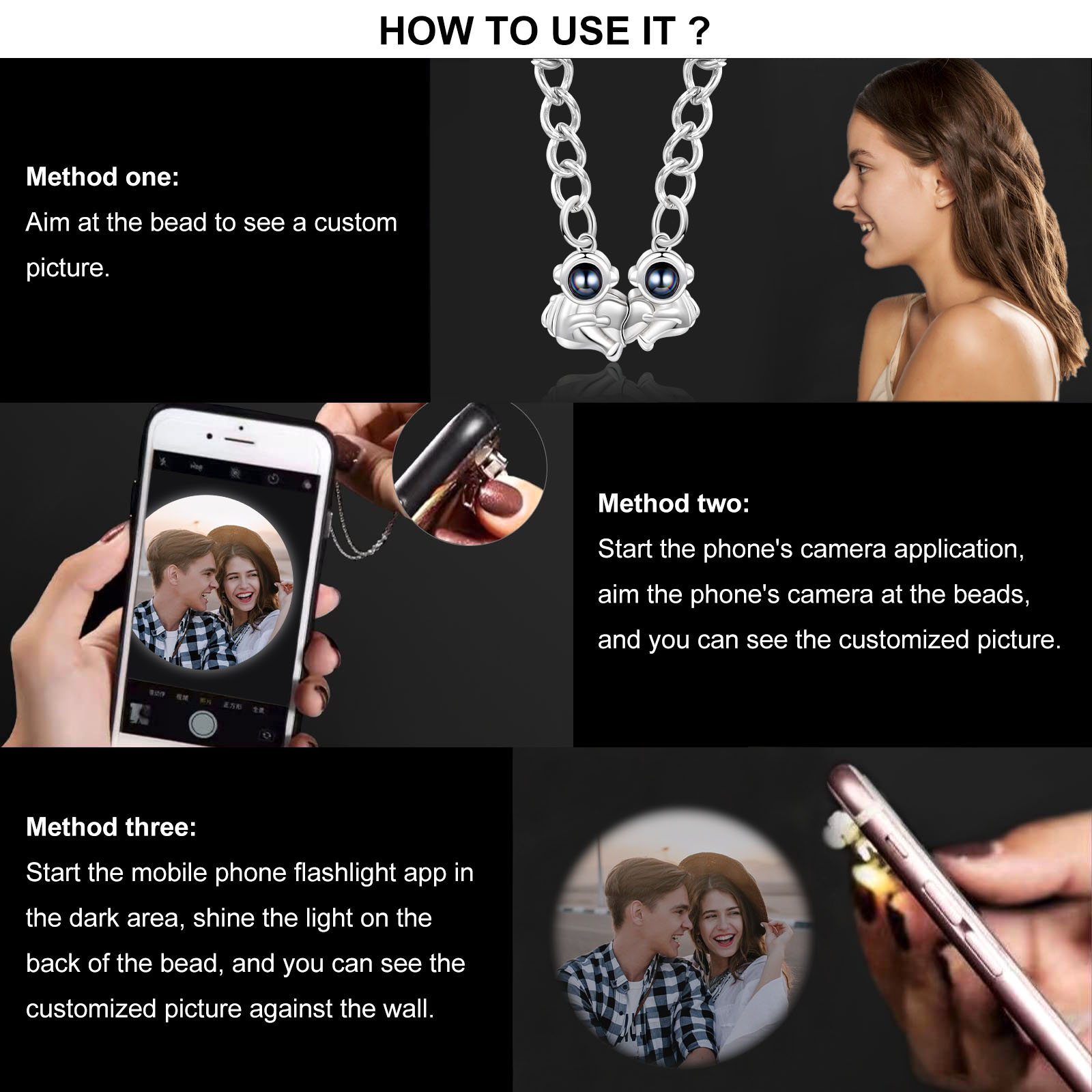 Porte-Clés Projection de Pierres 1 Photo Personnalisée Porte-Clés Astronaute magnétique pour Couple