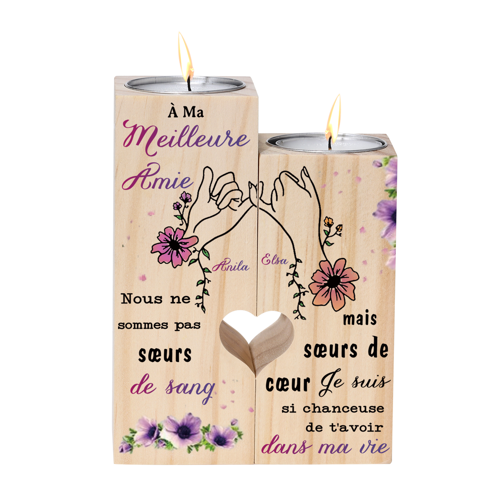 À Ma Meilleure Amie - Bougeoir en Bois sans bougie 2 Prénoms Personnalisés