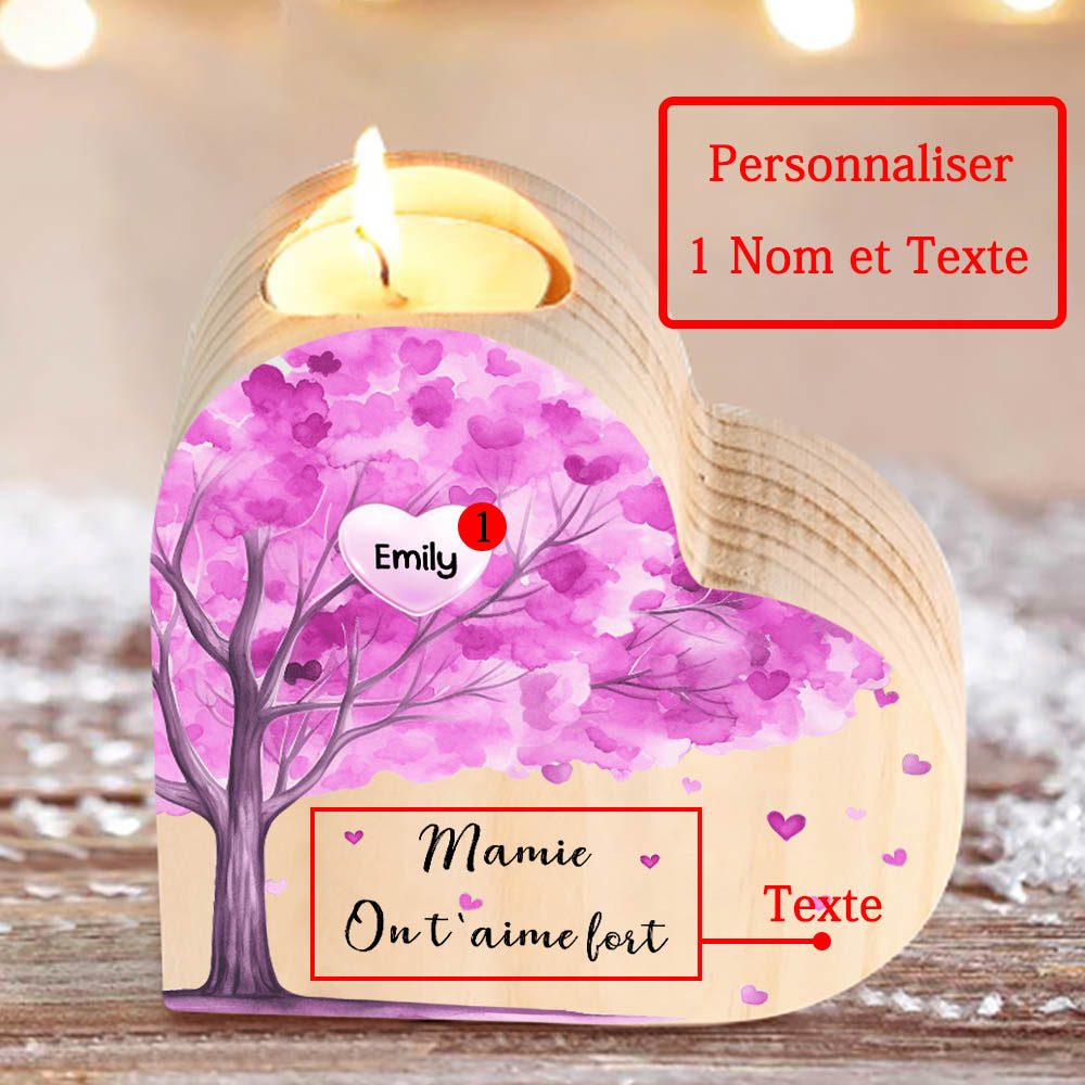 À Ma Maman/Mamie - Bougeoir en Bois Arbre 1 Prénom et Texte Personnalisés pour Famille sans bougie