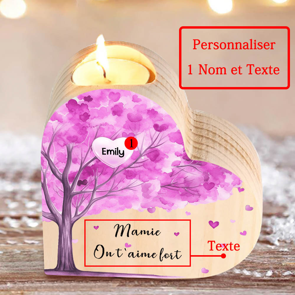 À Ma Maman/Mamie - Bougeoir en Bois Arbre 1 Prénom et Texte Personnalisés pour Famille sans bougie