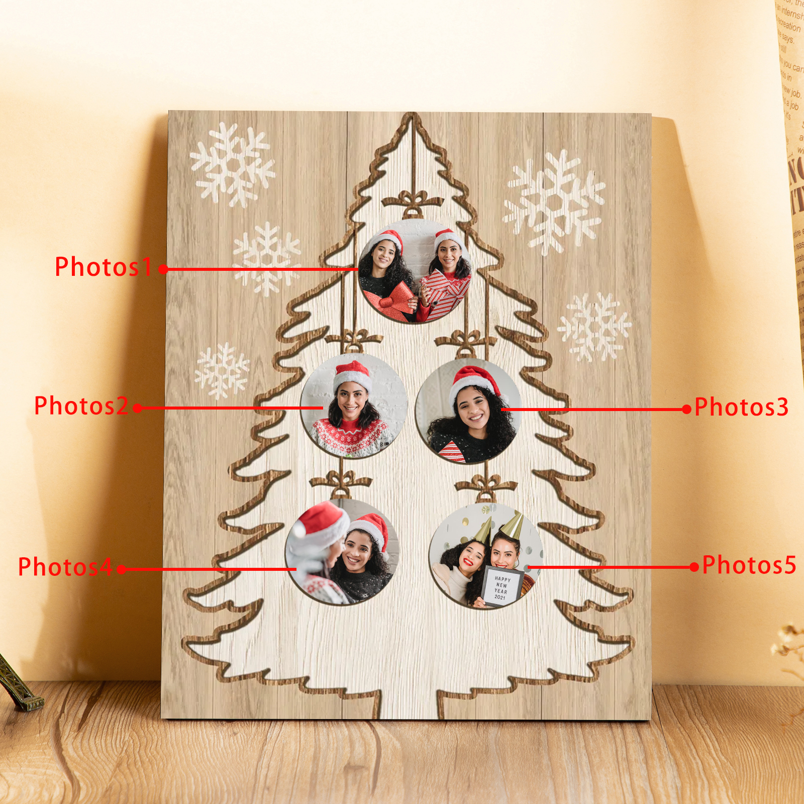 Cadre en Bois Sapin de Noël 5 Photos Personnalisées | Jessemade