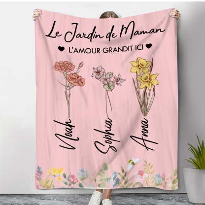 Couverture en Flanelle Personnalisée - Fleurs de Naissance et Prénoms pour Cadeaux d’Amour | Jessemade
