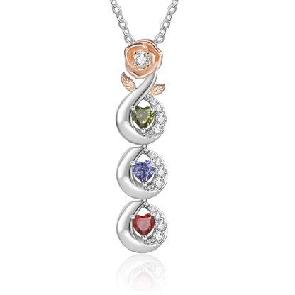 Collier de rose 3 Prénoms Personnalisé avec 3 pierres de naissance