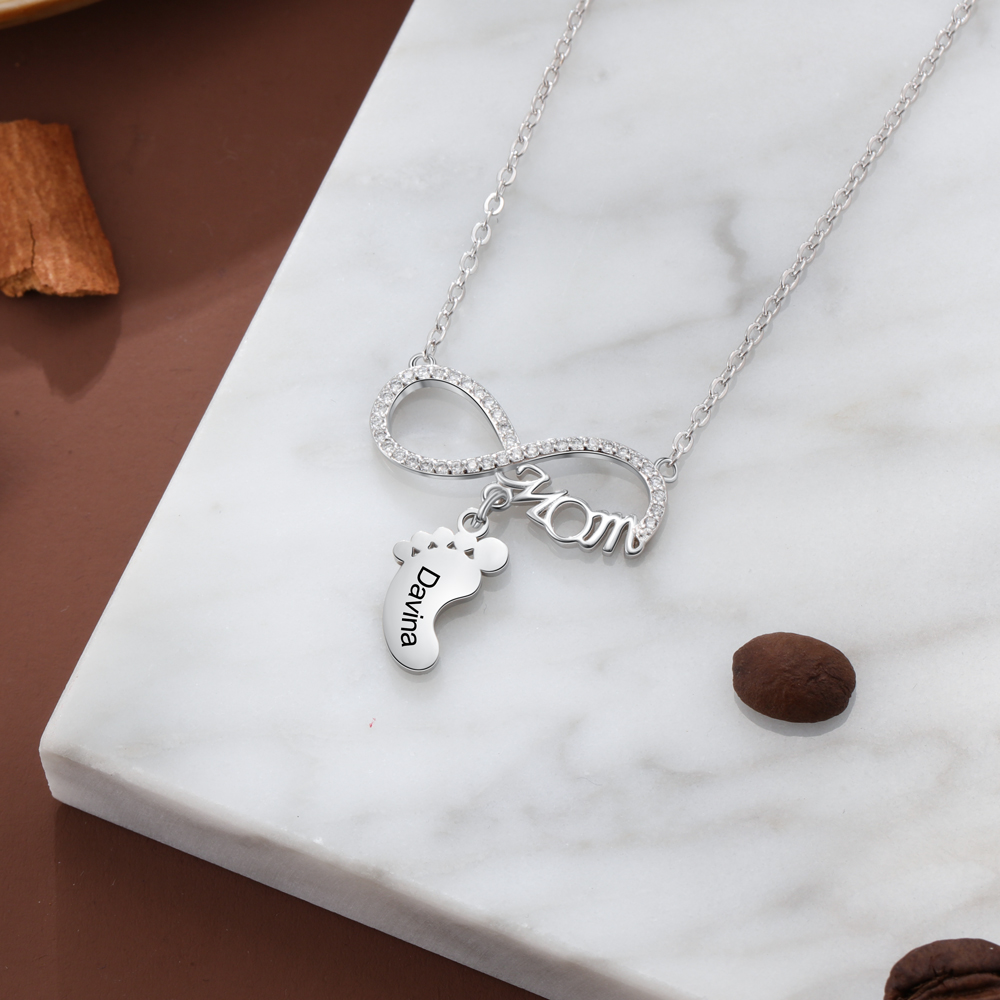 Collier Pieds Bébé 1 Prénom Personnalisé Collier Infini pour Maman