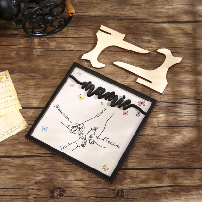 À ma Mamie - Décoration en bois la Main dans la Main 4 Prénoms Personnalisés Ornement Famille