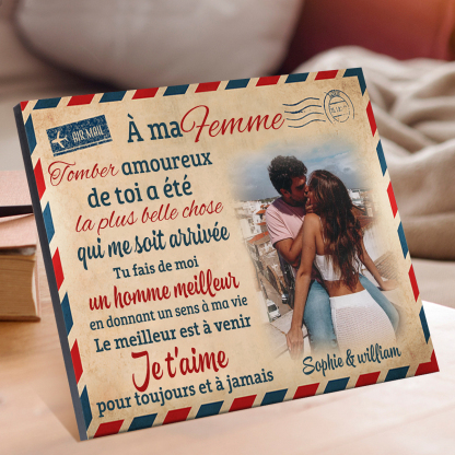 Cadre en Bois 2 Prénoms Personnalisés avec Photo pour Couple Cadeau Saint Valentin