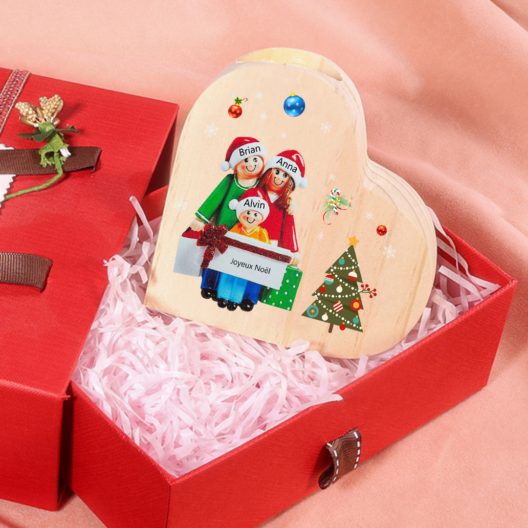Bougeoir en Bois de Noël Poupée 3 Prénoms Personnalisés sans bougie
