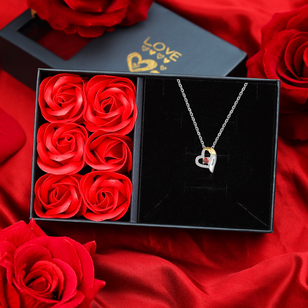 Collier en forme de cœur Personnalisé 1 Prénom et Pierre de Naissance Collier Personnalisé Femme | Jessemade