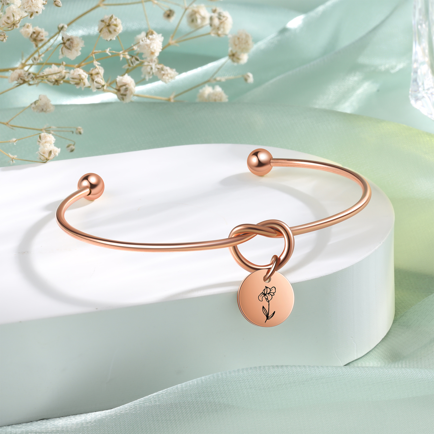 Bracelet Jonc Fleur de Naissance Personnalisé