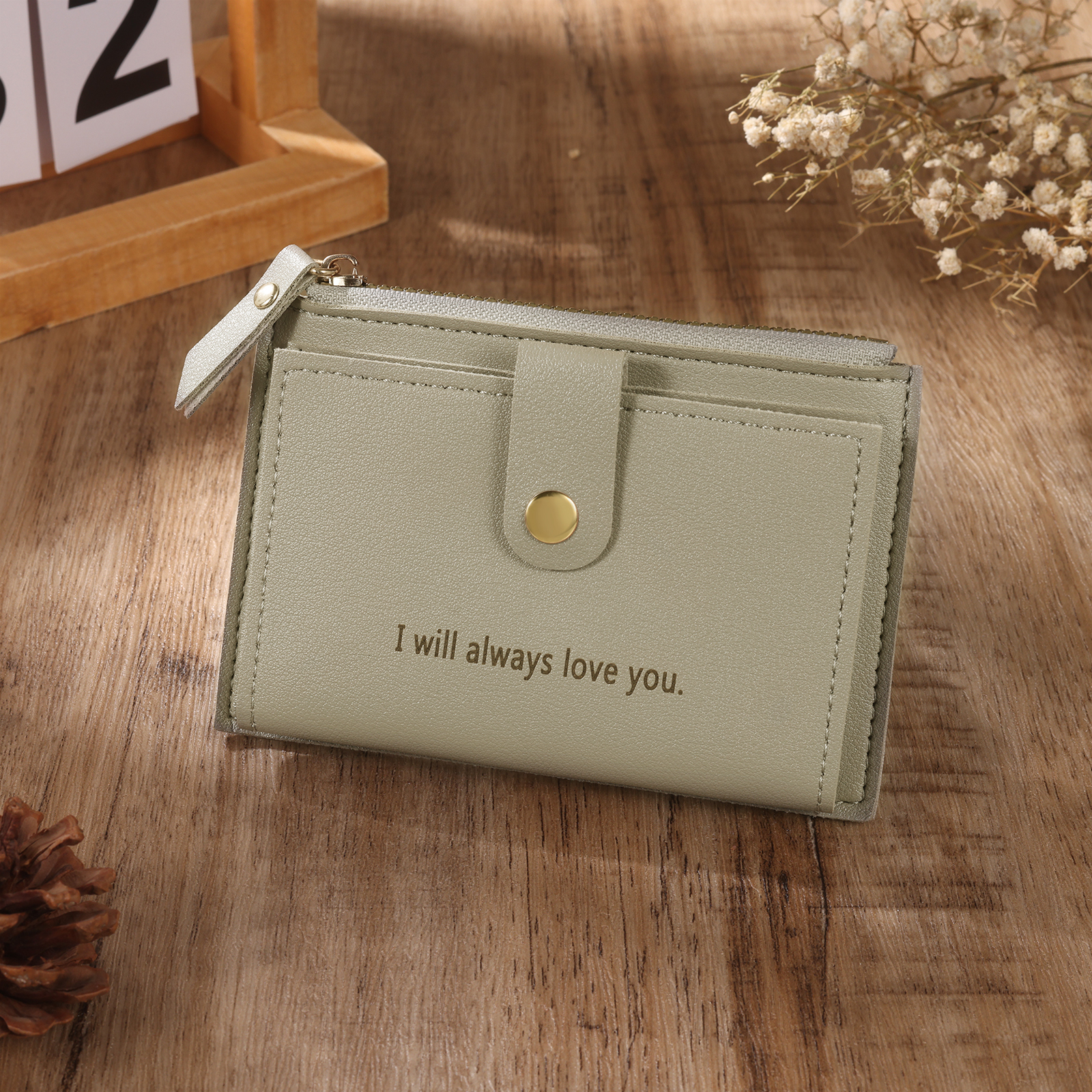 Portefeuille Femme Prénom et Texte Personnalisés avec Fleurs de naissance Porte-Monnaie Carte