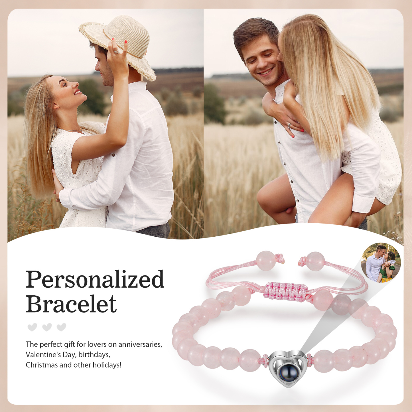 Bracelet Cœur en Perles Naturelles Bracelet Photo Projection|Jessemade