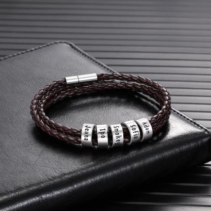 Bracelet Cuir tressé Prénom Personnalisé Bracelet Homme Avec 5 Perles