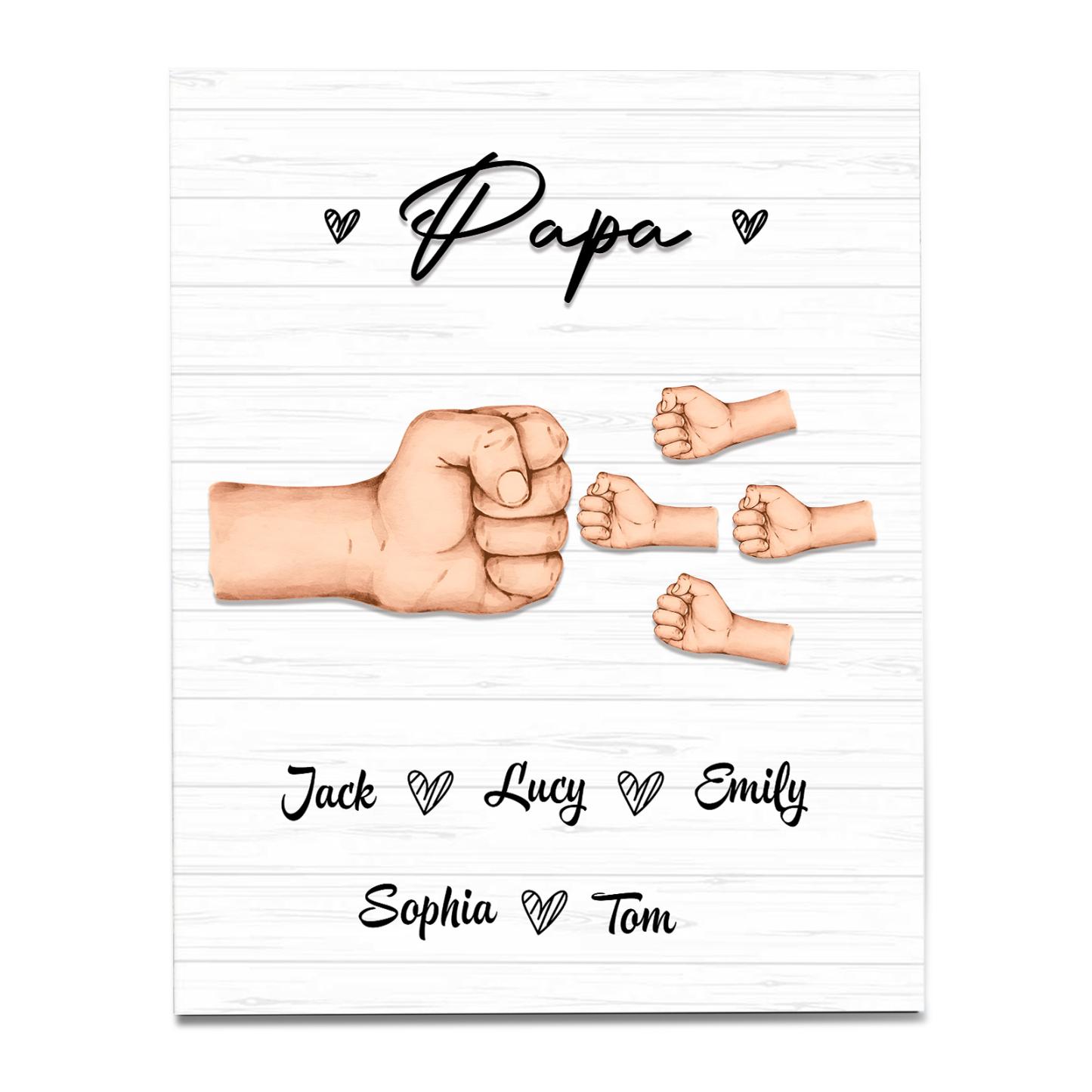 À Mon Papa/Papi-Cadre en Bois Poings 5 Prénoms Personnalisés avec Texte